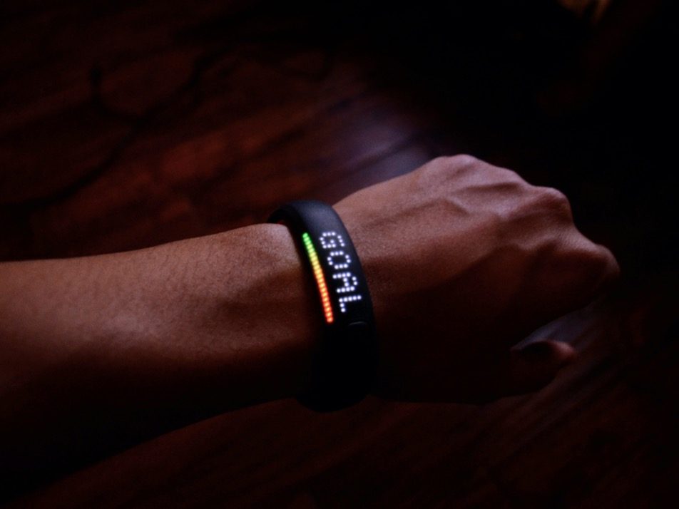 Nike+ Fuelband worn, LED goal display