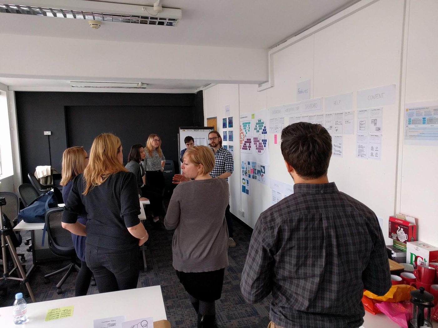 UX workshop wall — mortgage journey mapping